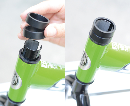 Place the attached spacer on the protruding part of the front fork.